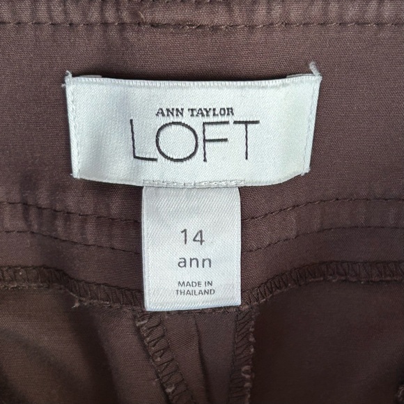 Loft Ann Taylor “ANN” Pants Size 14 High Rise Chocolate Brown Wide Leg Pockets - Picture 4 of 5
